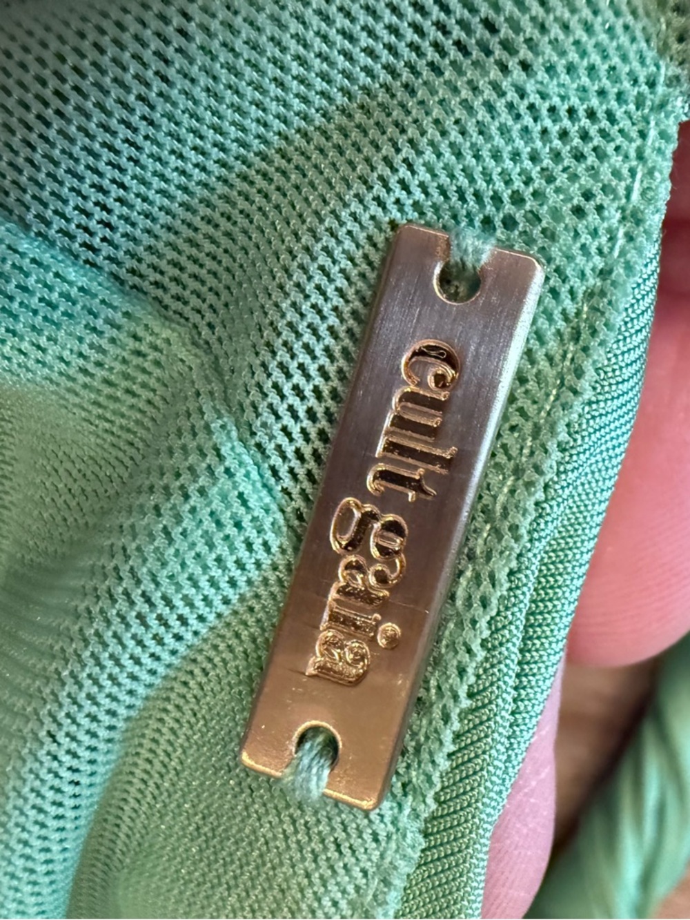 Cult Gaia Jalina Ruched Gold Detail Bodycon Green Midi Dress Size Small FLAW - Picture 7 of 11